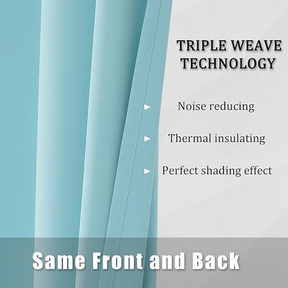 DUALIFE Aqua Curtains for Living Room Bedroom Light Blocking Window Curtains Triple Weave Room Darkening Curtain Panels Thermal Insulated Grommet Top 52X72