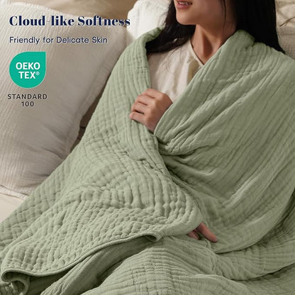 PHF Cooling Muslin Blanket Twin Size 60"x80", 6-Layer Lightweight Gauze Blanket Made from 35% Rayon Derived from Bamboo & 65% Cotton, Breathable & Ultra Soft Cozy for Hot Sleepers, Tea