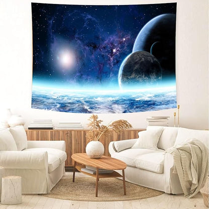 Delur Planet Galaxy Tapestry Universe Starry Sky Cosmic Outer Space Tapestry Wall Hanging Milky Way Psychedelic Nebula Headboard for Bedroom Living Room Home Decor (59.1" x 78.7")