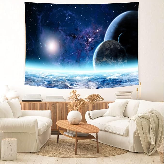 Delur Planet Galaxy Tapestry Universe Starry Sky Cosmic Outer Space Tapestry Wall Hanging Milky Way Psychedelic Nebula Headboard for Bedroom Living Room Home Decor (51.2" x 59.1")