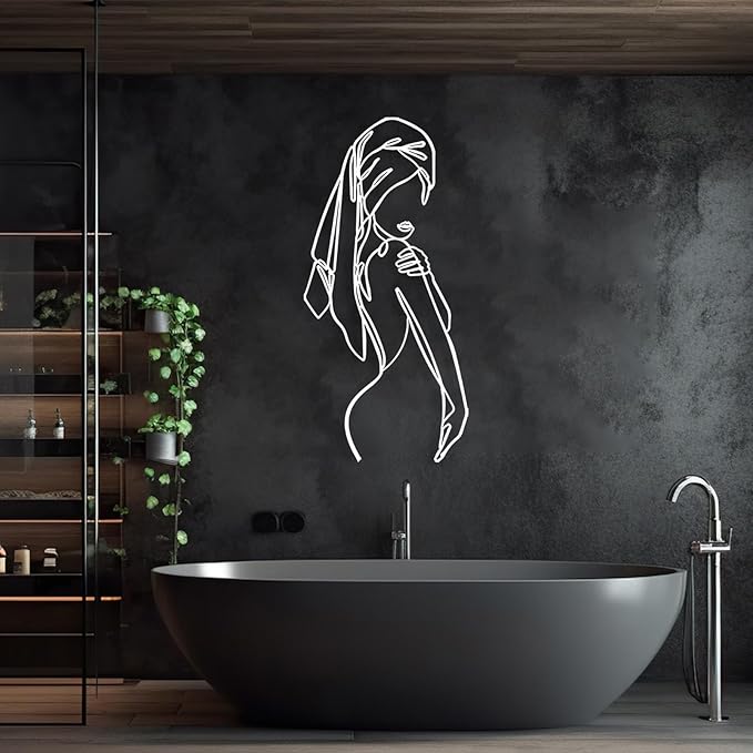 Aportif Metal Minimalist Wall Art Women, Female Body Decor, Women Bathroom Decor, Modern Home Decorations, Abstract Iron, Metal Line Artwork, Funny Bathroom Wall Art (Black, 53x25 in / 135x64 cm)