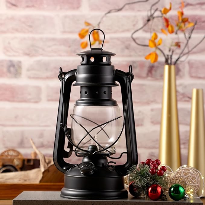 Honoson 4 Pieces Oil Lamp Hurricane Lamp Kerosene Lantern for Indoor Outdoors Decorative Hanging Oil Lantern with Wick for Hiking Emergency Camping Party Decoration(Black,8 Inch)