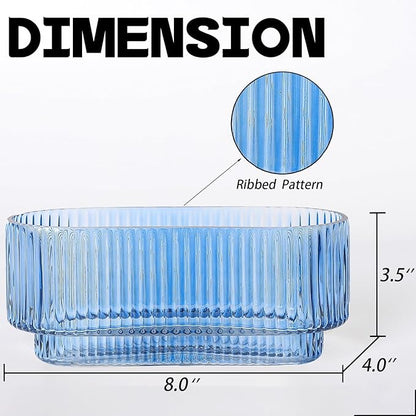 Ribbed Glass Vases, Small Vases for Flowers Set of 2, Blue Glass Vases, Vases for Centerpieces, Bud Vases, Rectangle Vases for Living Room, Bedroom, Kitchen, Dining Table, Shelf, Wedding