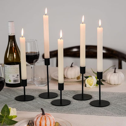 Smtyle Original Design Premium Quality Black Candlestick Holders, Set of 5 Solid Metal Taper Candle Holders Heavyweight Rustic Centerpieces for Tables, Dining, Fireplace, and Mantel Decor