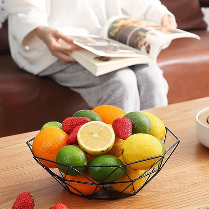 HOMQUEN Fruit Basket, Fruit Bowl, Metal Wire Fruit Basket for kitchen, Fruit Bowl for Kitchen Counter, Basket for Fruits, Vegetables, Breads, Snacks, Kitchen Gadgets (Square Short, Black)