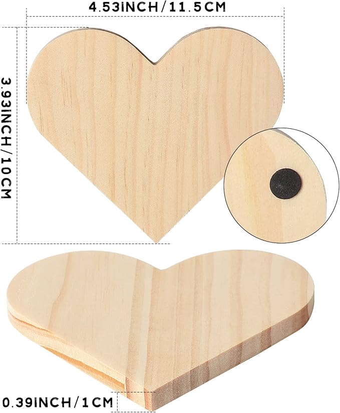 12 Pieces Unfinished Wood Coasters, GOH DODD 4 Inch Wooden Blanks with Non-Slip Pads for Laser Engraving Wood Burning Staining Painting Decoupage Housewarming Gifts Wedding Crafts Education, Heart