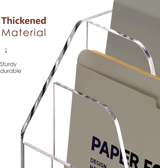 Wall Hanging File Folder Organizer for Desk, 3-Tier Acrylic Magazine Rack Wall Mount File Holder, Clear Paper Document Office Organizer - 1 Pack