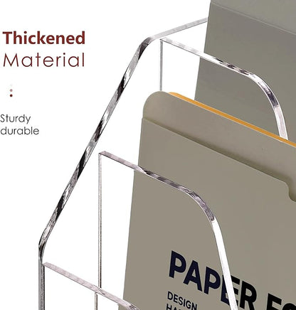 Wall Hanging File Folder Organizer for Desk, 3-Tier Acrylic Magazine Rack Wall Mount File Holder, Clear Paper Document Office Organizer - 1 Pack
