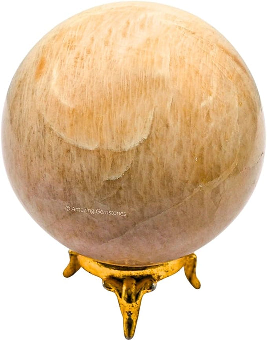 Amazing Gemstone Cream Moonstone Crystal Ball with Stand - 3 Inches Large Crystal Sphere Meditation Balls for Witchcraft and Decorative Balls