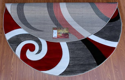 Masada Rugs Sophia Collection Hand Carved Round Area Rug Modern Contemporary Red Grey White Black (4 Feet X 4 Feet) Round