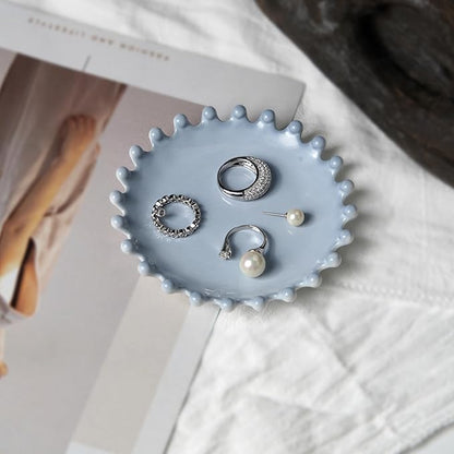 Ceramic Jewelry Dish, Decorative Tray for Rings Earrings Necklaces Bracelet Watch Keys, 4.50" Trinket Tray as Gifts for Women (Antique Beads)
