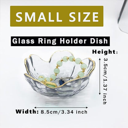 Small Jewelry Dish Tray, Flower Glass Ring Dish Engagement Gifts, Crystal Ring Holder Dish Jewlery Plate, Nightstand Decor Jewelry Tray Trinket Dish, Jewelry Bowl Dish for Rings, Earrings
