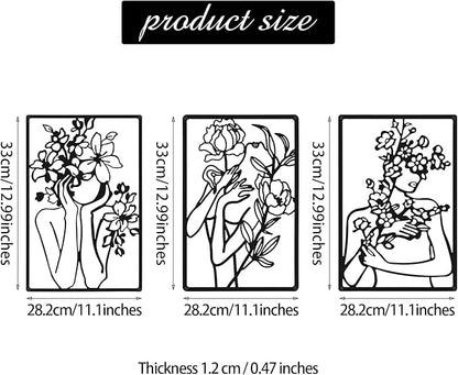 CHENGU 3 Pieces Metal Minimalist Abstract Woman Wall Art Line Drawing Wall Art Decor Single Line Female Home Hanging for Kitchen Bathroom Living Room