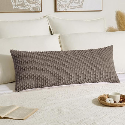 Kevin Textile 14x36 Inch Long Lumbar 1 Pack Boho Decorative Throw Pillow Cover Soft Striped Corduroy Rectangle Cushion Case Farmhouse Solid Color Accent for Living Room Couch Sofa Bed, Light Brown
