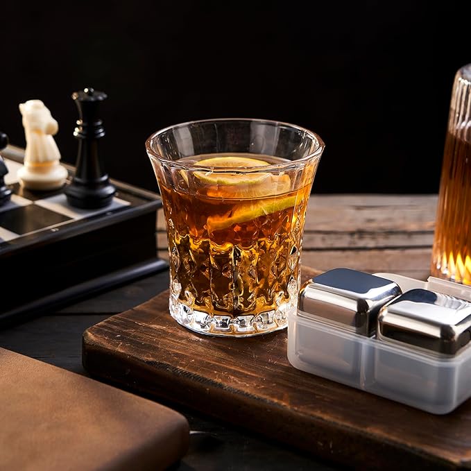 4 Large Whiskey Stones 64 cm³ (4 cu in) - Man Gift Set - Reusable Stainless Steel Metal Ice Sphere Cubes Beverage Chilling Rocks Whiskey Stones for Red Wine, Bar Beer, Scotch, Vodka Drinks - Silver