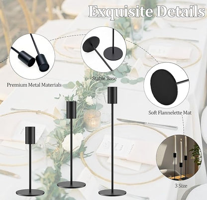 Set of 6 Black Taper Candle Holders, Metal Black Candlestick Holders, Tall Candle Holder, Fits 3/4 inch Thick Candle&Led Candles, for Table Centerpiece, Wedding, Dinning, Party Home Decor