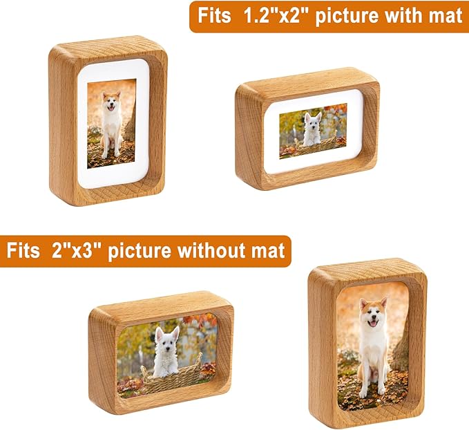 TEYCLZORE 3 inch Wood Small Picture Frames, Natural Beech Wooden Photo Frame, Desktop Cute Mini Small Photo Frame with Mat, Displays 1.2x2 Picture with Mat or 2x3 Without Mat for Tabletop Display
