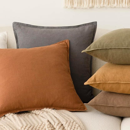 Foindtower Pack of 2, Decorative Linen Soild Throw Pillow Covers Soft Accent Square Cushion Case Boho Farmhouse Pillowcase for Chair Couch Sofa Bedroom Living Room Home Decor 16 x 16 Inch Grey