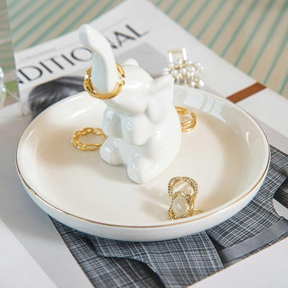 Elephant Ring Holder Dish, Ceramic Jewelry Tray Trinket Dish for Necklace Keychain Organizer, Cute Funny Birthday Wedding Mothers Day Gift for Women Friends Girls