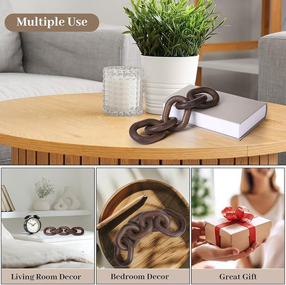 Queekay Decorative Wood Chain Link Decor Rustic Wooden 5 Link Wooden Decor Ornament Farmhouse Home Decoration Hand Carved Wood Chain Ornaments for Coffee Table(Dark Walnut)