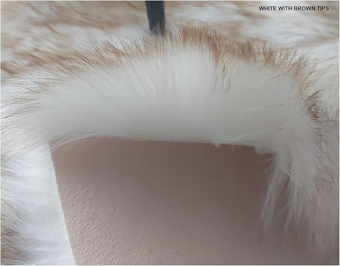 Free Shape Luxury Soft Fluffy Shag Area Rug Single and a Half 2'x4', 60x120cm - Vegan Fur Ultra Soft Indoor Carpet Nursery Rugs for Bedroom Home Decor, White with Brown Tips