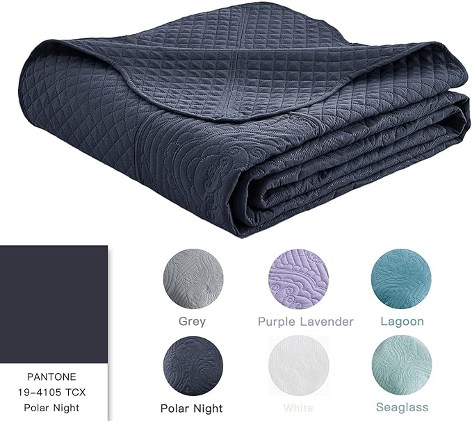 HZ & HY Oversized King Bedspread, Ultrasonic Coverlet Bedding Set, Lightweight Thin Comforter, Reversible, 5 Piece, 100% Microfiber, Navy Blue