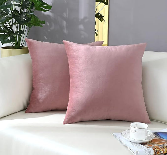 mixeoo Comfy Dusty Rose Throw Pillow Covers Decorative Square Solid Thick Velvet Super Soft Cushion Cases Home Decor for Sofa Couch Living Room Chair, Set of 2, 18 x 18 Inch