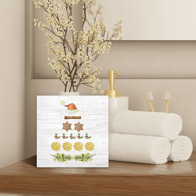 Christmas Santa Tree Wood Box Sign Desk Decor, Unique Wooden Block Sign Decorations for Home Room Wall Tabletop Shelf Decor, 5X5 Inch