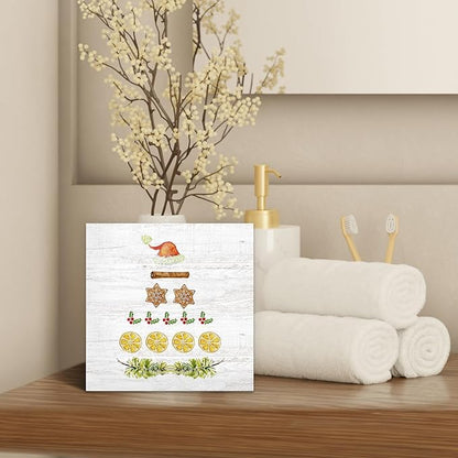 Christmas Santa Tree Wood Box Sign Desk Decor, Unique Wooden Block Sign Decorations for Home Room Wall Tabletop Shelf Decor, 5X5 Inch