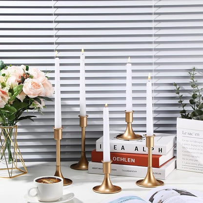 Layhit 12 Pcs Gold Candle Holders Taper Candle Holders for Candlestick Matte Metal Candlestick Holder with Various Heights 3.3" 5.5" 6.3" for Wedding Table Centerpiece Decoration