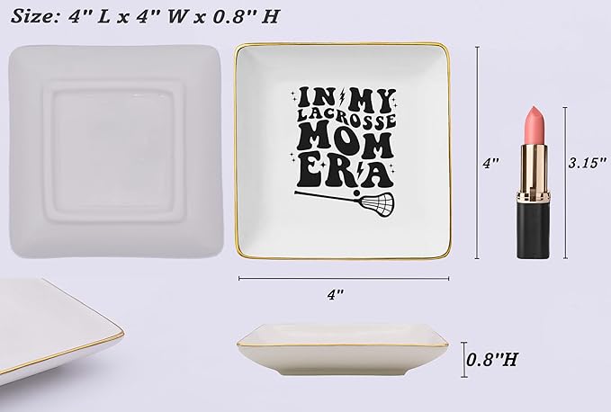 NZY Lacrosse Coach Gifts,in My Lacrosse Mom Era,Game Day Present for Mother,Sport Mom Presents,Mother's Day Birthday Christmas Gifts-Ceramic Jewelry Tray Trinket Holder Ring Dish