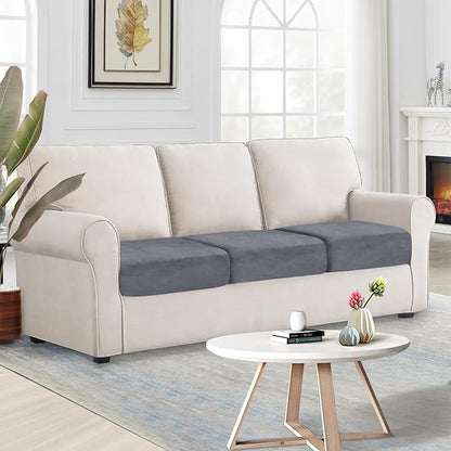 NAISI Couch Cushion Covers 3 Pieces Velvet Stretch Sofa Seat Covers or Backrest Covers Soft Individual Couch Covers for Sectional Sofa(3 Pcs for 3-Seat Cushion,Dark Grey)