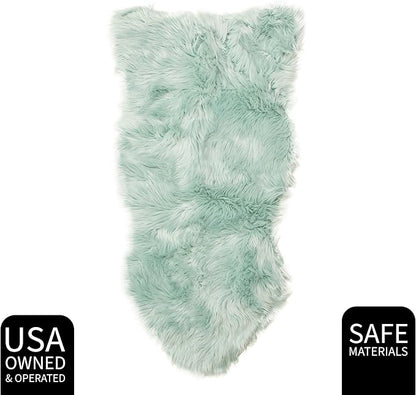 Super Area Rugs Ultra Soft & Fluffy Faux Sheepskin Rug, Teal 2 x 4 Feet Sheepskin Carpet for Bedroom Living Room