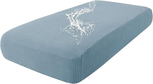 hyha Waterproof Couch Cushion Covers for Pets, Non Slip Sofa Seat Cover for Dogs Washable, Soft Thick Stretch Jacquard Fabric, Sofa Slipcovers with Elastic Bottom (1 Piece for Medium, Lake Blue)