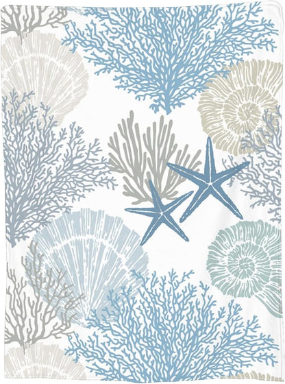 Nautical Coastal Blanket Starfish Seashell Coral Beach Themed Throw Blankets Gifts for Adults Sea Ocean Theme Lightweight Soft Fleece Cozy for Sofa Couch Bed Room Birthday Decor 60x80in