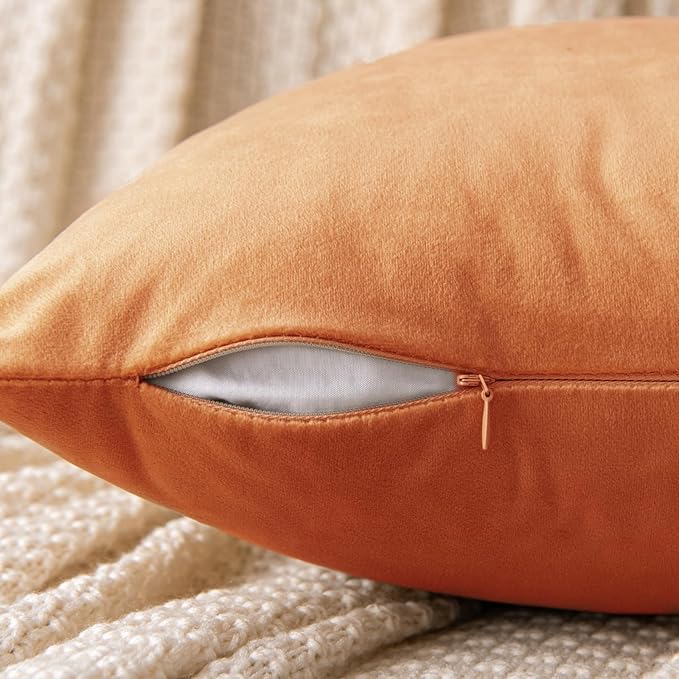 EMEMA Fall Orange Velvet Throw Pillow Covers 20x20 Inch Set of 2 Decorative Square Pillowcase Soft Solid Cushion Case for Couch Sofa Bed Bedroom Livingroom