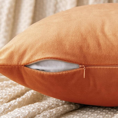 EMEMA Fall Orange Velvet Throw Pillow Covers 20x20 Inch Set of 2 Decorative Square Pillowcase Soft Solid Cushion Case for Couch Sofa Bed Bedroom Livingroom