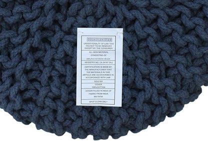 COTTON CRAFT Braided Round Pouf - Hand Knitted Cotton Cord Cable Dori Cylindrical Ottoman - Foot Stool - Floor Pouf - Footrest - Accent Seat - Living Room Bedroom Dorm Décor - 15 Round x 16 H - Blue
