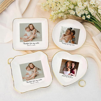 Personalized Photo Sister Jewelry Dish, Thankful for My Sister Appreciation Trinket Dish Unique Keepsake Gift for Sisters Bestie Best Friend Women Siblings Soul Sister Christmas Birthday