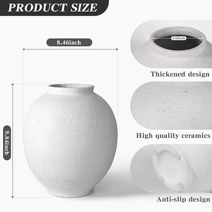 White Ceramic Large Vase - 9.84 Inch Round Modern Ceramic Vases,Tall Vase for Decor Living Room Table Decor and Festive Home Interiors