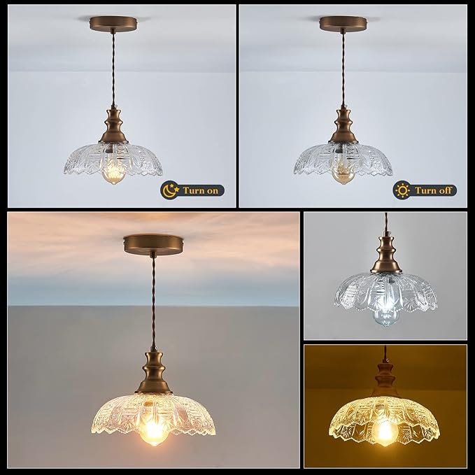 1-Light Pendant Light with Oil Rubbed Bronze Metal Glass Shade and Adjustable Cord Industrial Ceiling Hanging Light for Kitchen Island Bar Dining Room Bedroom Foyer Hallway Farmhouse