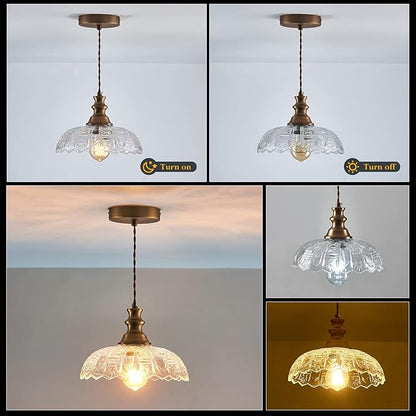 1-Light Pendant Light with Oil Rubbed Bronze Metal Glass Shade and Adjustable Cord Industrial Ceiling Hanging Light for Kitchen Island Bar Dining Room Bedroom Foyer Hallway Farmhouse