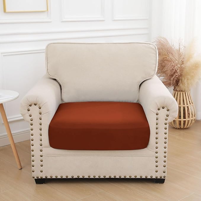 hyha Waterproof Couch Cushion Covers, Stretch Sofa Couch Seat Slipcover for Dog Washable, Non-Slip Waterproof Outdoor Cushion Covers for Patio Furniture Replacement (1 Piece for Small, Rust)