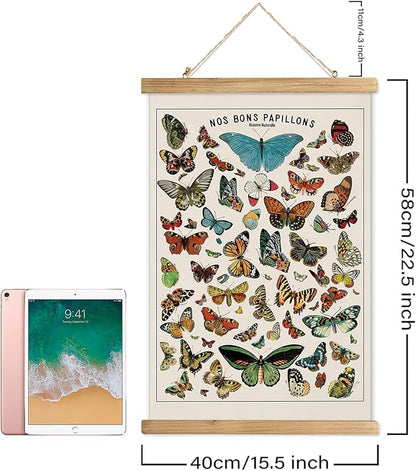XIAOAIKA Vintage Butterfly Poster with Wooden Frame, Cottagecore Room Decor Aesthetic, Retro Style Wall Decor Art Painting for Nature Lovers, Classrooms, and Home Decor 16 x 23 Inches