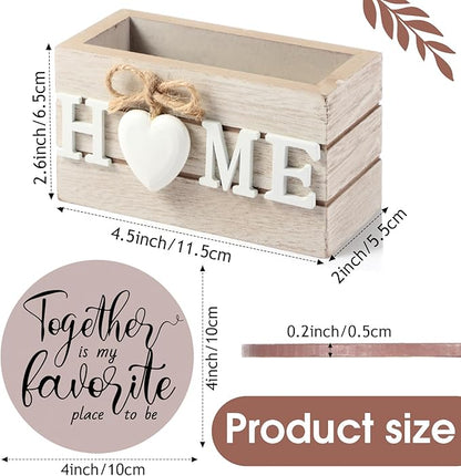 Queekay Coasters Set of 6 House Warming Gifts New Home Wooden Farmhouse Drink Coasters with Holder 4'' Funny Decoration for Kitchen Family Coffee Bar Tabletop Protection(Light Brown)
