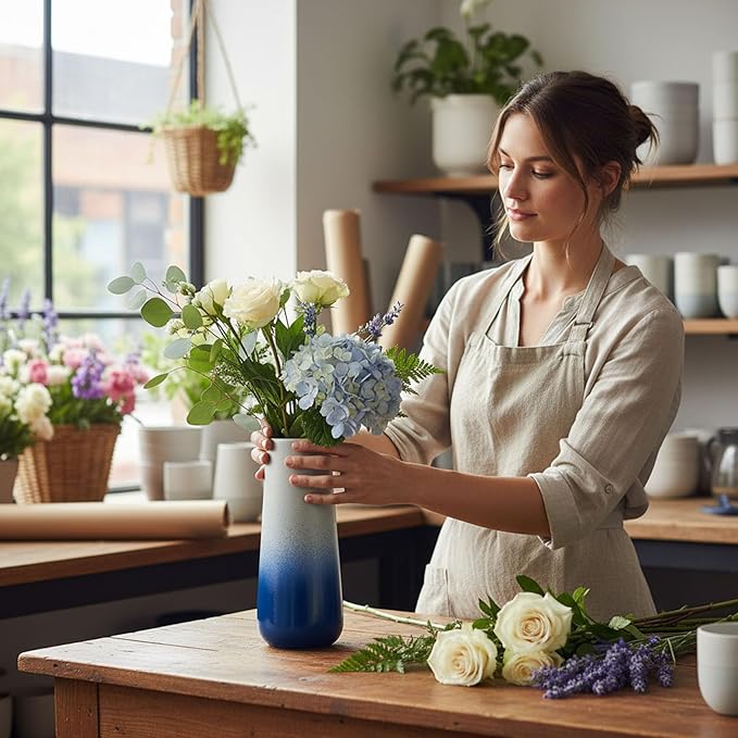 11 Inch Vase Ceramic Vase, Big Flower Vases for Modern Farmhouse, Room, Home, Kitchen, Housewarming, Coffee, Table, Boho, Shelf, Vintage, Bookshelf, Dinning, Office, Coffee Home Decor (Gradient Blue)