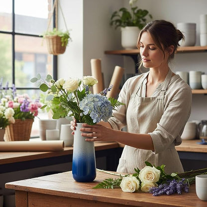 11 Inch Vase Ceramic Vase, Big Flower Vases for Modern Farmhouse, Room, Home, Kitchen, Housewarming, Coffee, Table, Boho, Shelf, Vintage, Bookshelf, Dinning, Office, Coffee Home Decor (Gradient Blue)