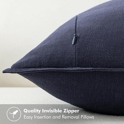 MIULEE Decorative Linen Euro Sham Pillow Covers 22x22 Inch Navy Boho Farmhouse Neutral Couch Throw Pillows for Bed Pack of 2 Accent Modern Pillowcase Summer Sofa Livingroom Home Decor