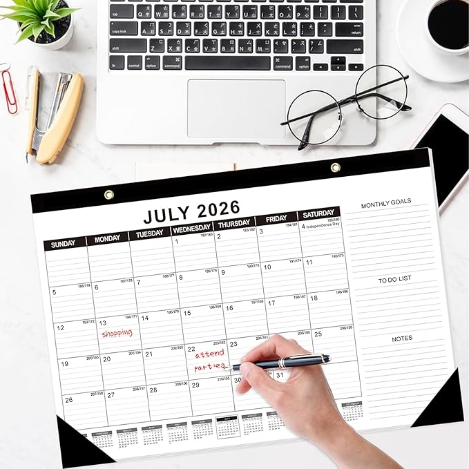 GuassLee Desk Calendar 2026-2027 - 18 Months Calendar 17" × 11.5" Desk Calendar from Jan. 2026 to Jun. 2027 with Julian Date, Monthly Goals, To-do List, Notes for Home School Office