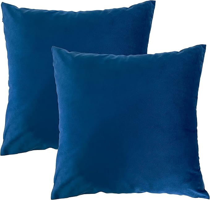 RELY+ Pack of 2 Throw Pillow Covers 16x16 Inch Velvet Soft Cozy Solid Decoration Gifts Pillow Covers Luxury Cushion Case for Sofa Couch Bedroom Living Room (Blue, 18 X 18)